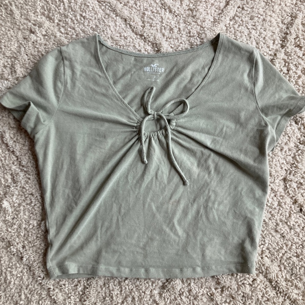 Hollister Sage Green Cropped Tie-Front Shirt
